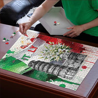 Italy Pisa Tower Puzzle White Lily With Flag Style - Wonder Print Shop