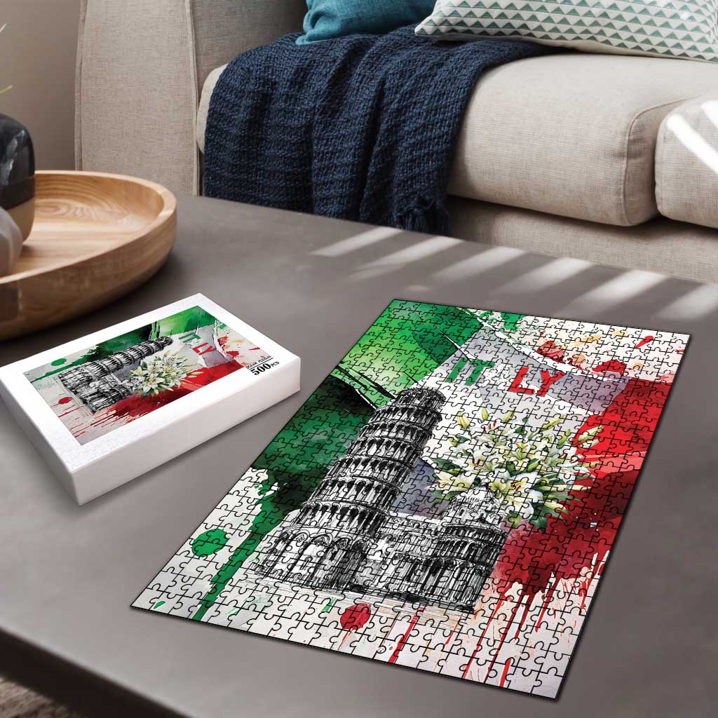 Italy Pisa Tower Puzzle White Lily With Flag Style - Wonder Print Shop
