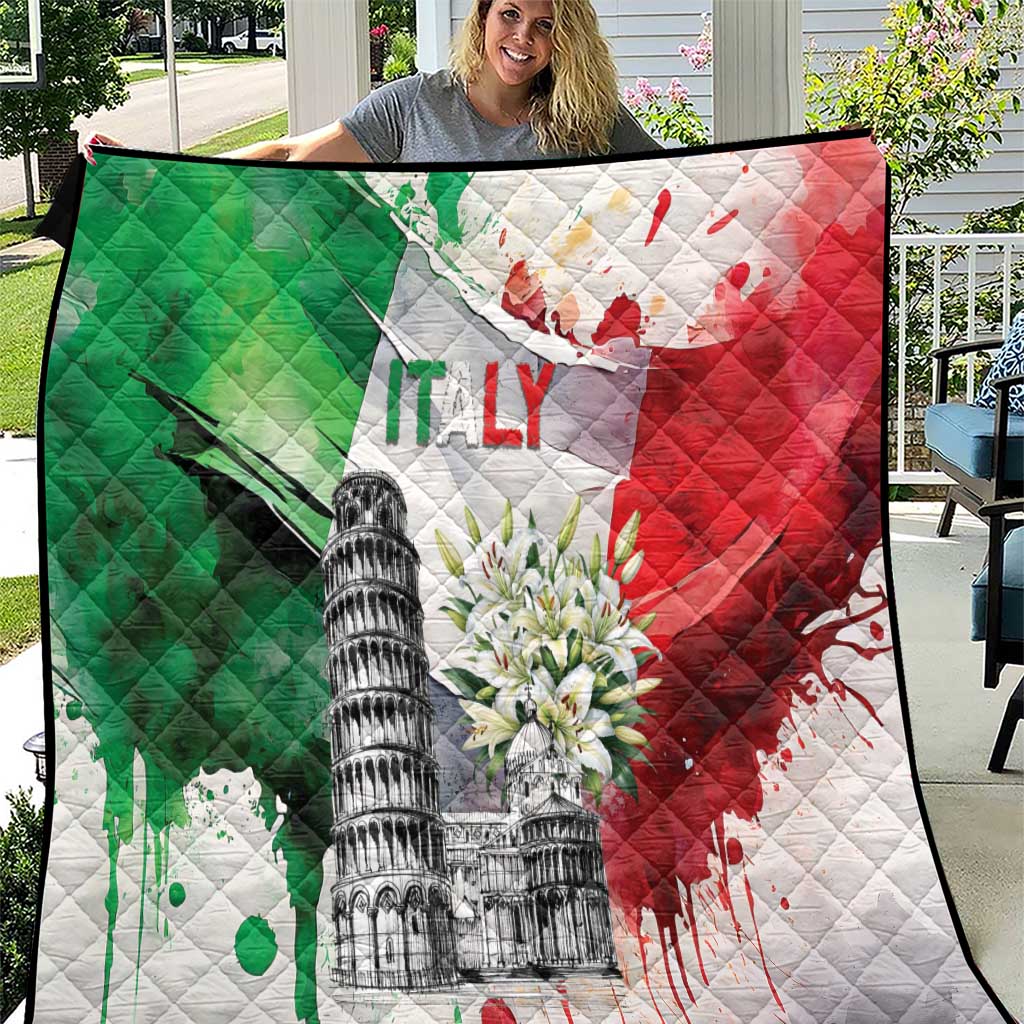 Italy Pisa Tower Quilt White Lily With Flag Style - Wonder Print Shop