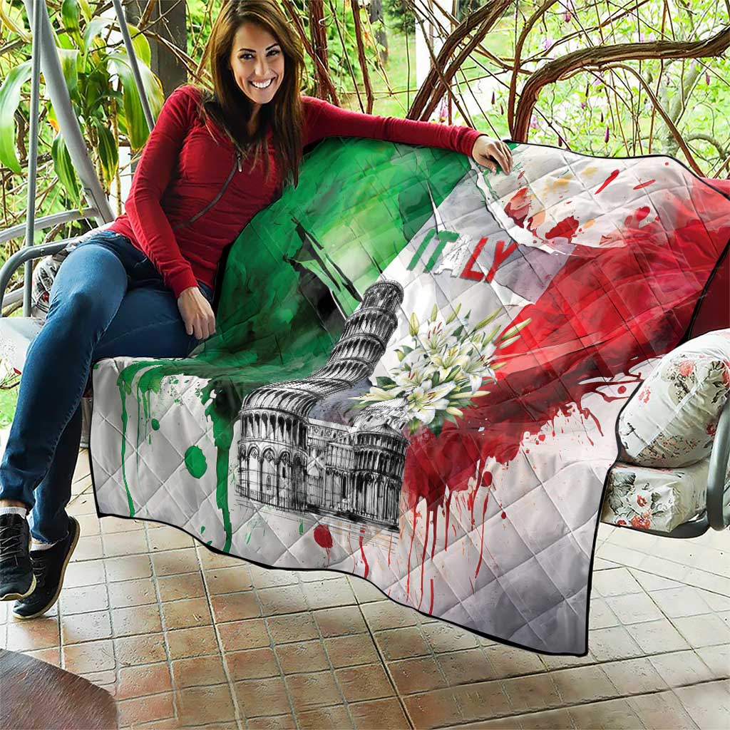 Italy Pisa Tower Quilt White Lily With Flag Style - Wonder Print Shop