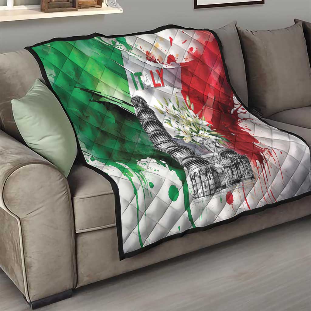 Italy Pisa Tower Quilt White Lily With Flag Style - Wonder Print Shop
