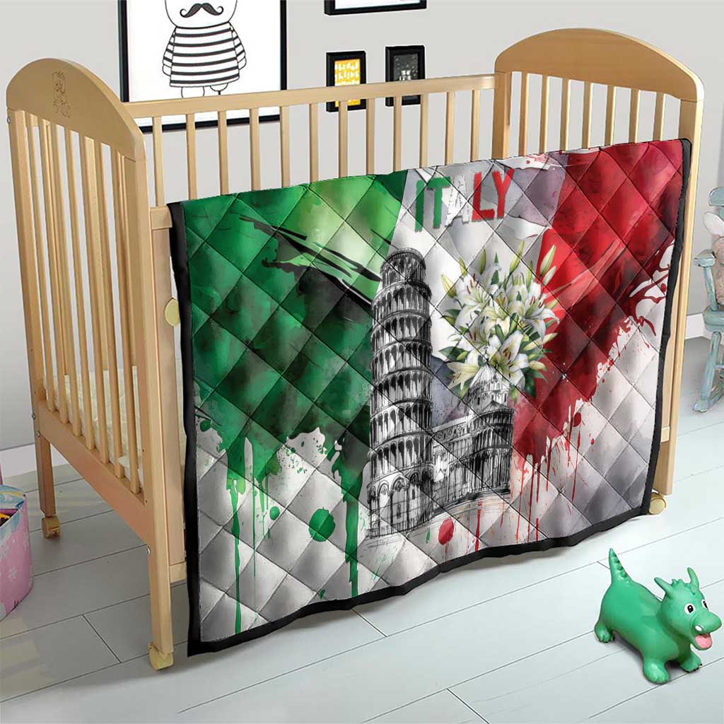 Italy Pisa Tower Quilt White Lily With Flag Style - Wonder Print Shop