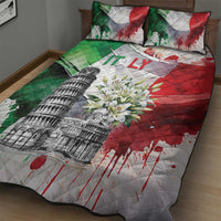 Italy Pisa Tower Quilt Bed Set White Lily With Flag Style - Wonder Print Shop