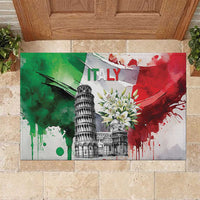 Italy Pisa Tower Rubber Doormat White Lily With Flag Style - Wonder Print Shop
