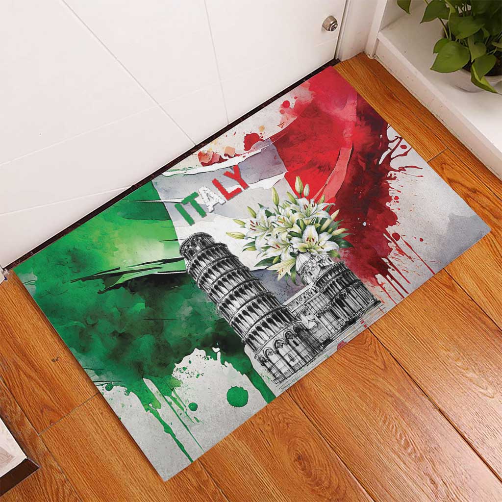 Italy Pisa Tower Rubber Doormat White Lily With Flag Style - Wonder Print Shop