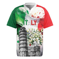 Italy Pisa Tower Rugby Jersey White Lily With Flag Style - Wonder Print Shop
