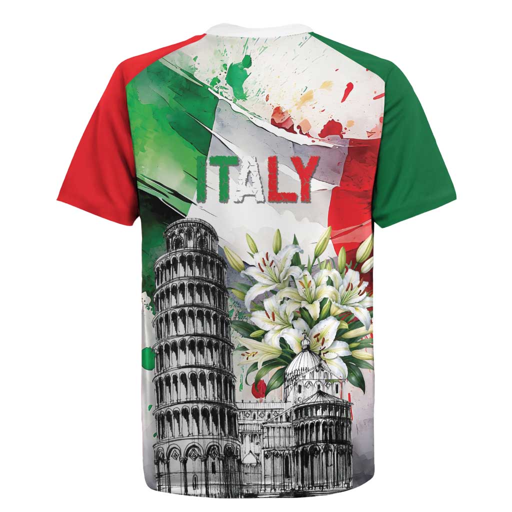 Italy Pisa Tower Rugby Jersey White Lily With Flag Style - Wonder Print Shop