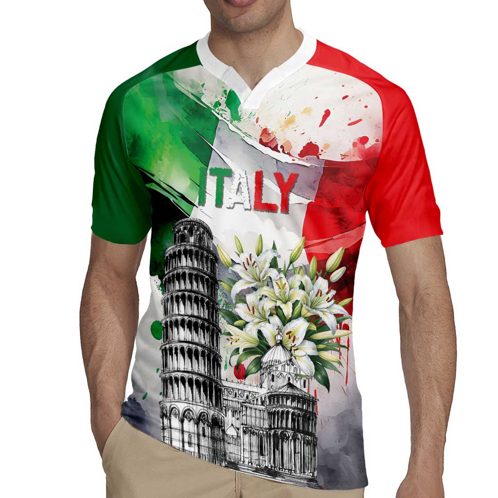 Italy Pisa Tower Rugby Jersey White Lily With Flag Style - Wonder Print Shop