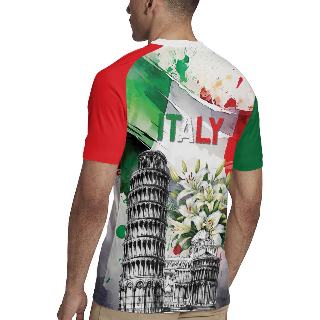 Italy Pisa Tower Rugby Jersey White Lily With Flag Style - Wonder Print Shop