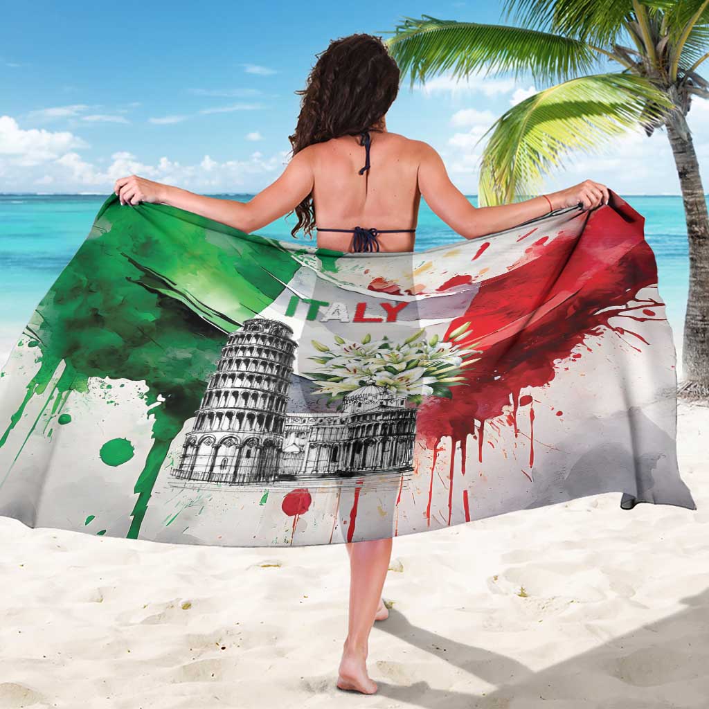 Italy Pisa Tower Sarong White Lily With Flag Style - Wonder Print Shop