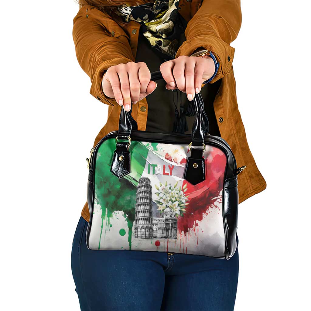 Italy Pisa Tower Shoulder Handbag White Lily With Flag Style - Wonder Print Shop