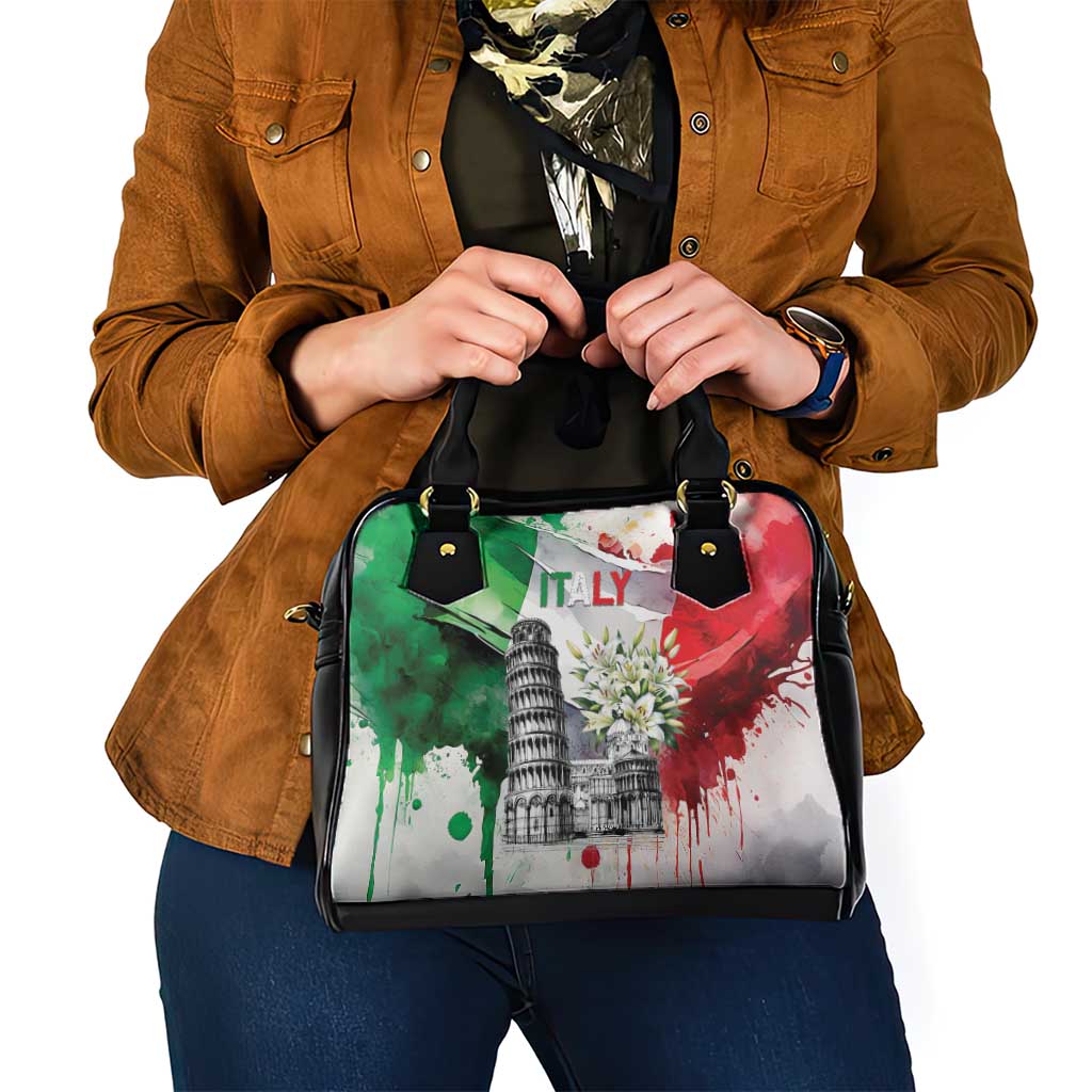 Italy Pisa Tower Shoulder Handbag White Lily With Flag Style - Wonder Print Shop