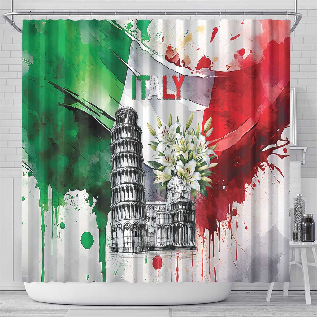 Italy Pisa Tower Shower Curtain White Lily With Flag Style - Wonder Print Shop