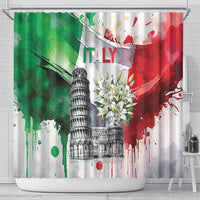 Italy Pisa Tower Shower Curtain White Lily With Flag Style - Wonder Print Shop
