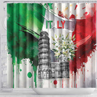 Italy Pisa Tower Shower Curtain White Lily With Flag Style - Wonder Print Shop