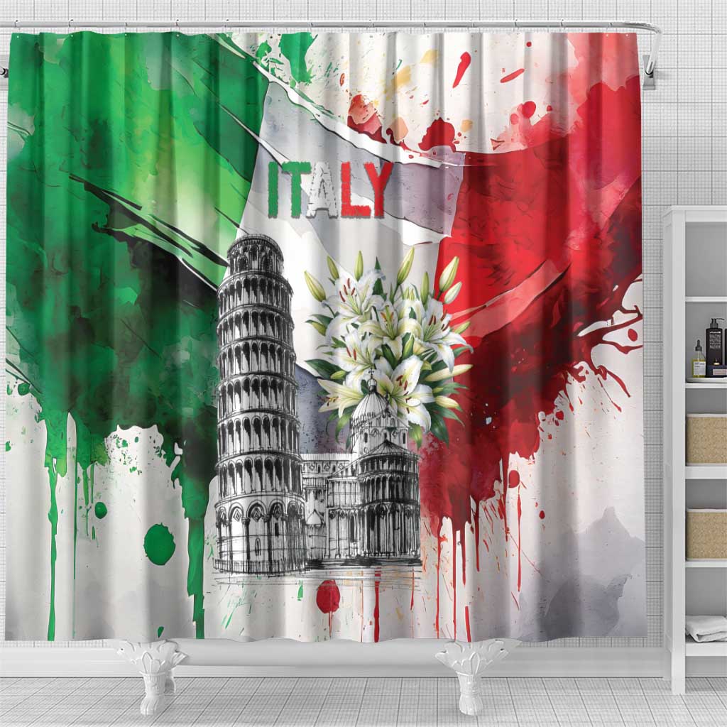 Italy Pisa Tower Shower Curtain White Lily With Flag Style - Wonder Print Shop