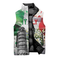 Italy Pisa Tower Sleeveless Puffer Jacket White Lily With Flag Style - Wonder Print Shop