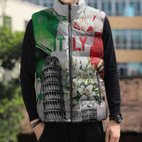Italy Pisa Tower Sleeveless Puffer Jacket White Lily With Flag Style - Wonder Print Shop