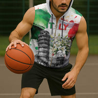 Italy Pisa Tower Sleeveless Zip Hoodie White Lily With Flag Style - Wonder Print Shop