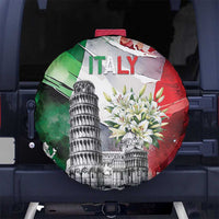 Italy Pisa Tower Spare Tire Cover White Lily With Flag Style - Wonder Print Shop