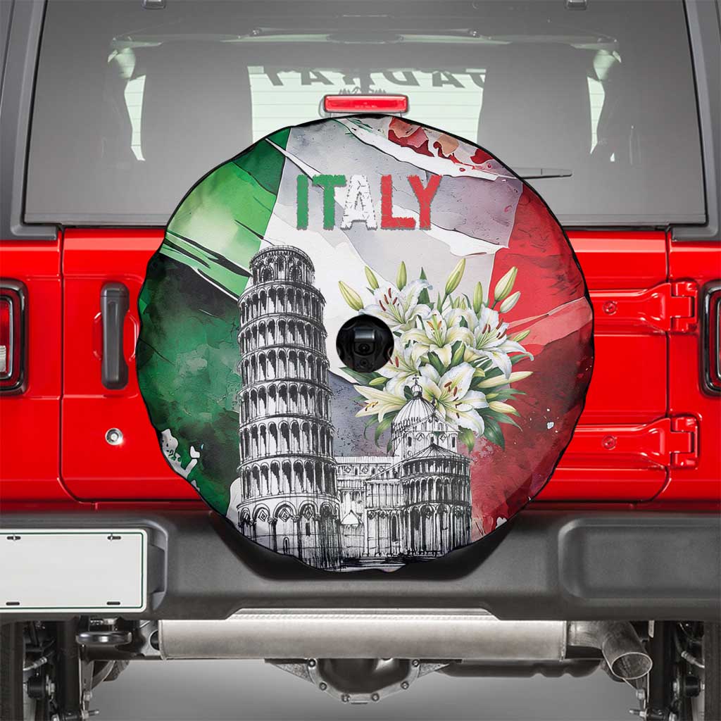 Italy Pisa Tower Spare Tire Cover White Lily With Flag Style - Wonder Print Shop