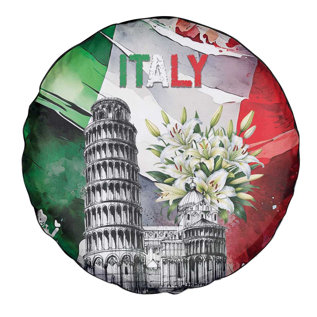 Italy Pisa Tower Spare Tire Cover White Lily With Flag Style - Wonder Print Shop