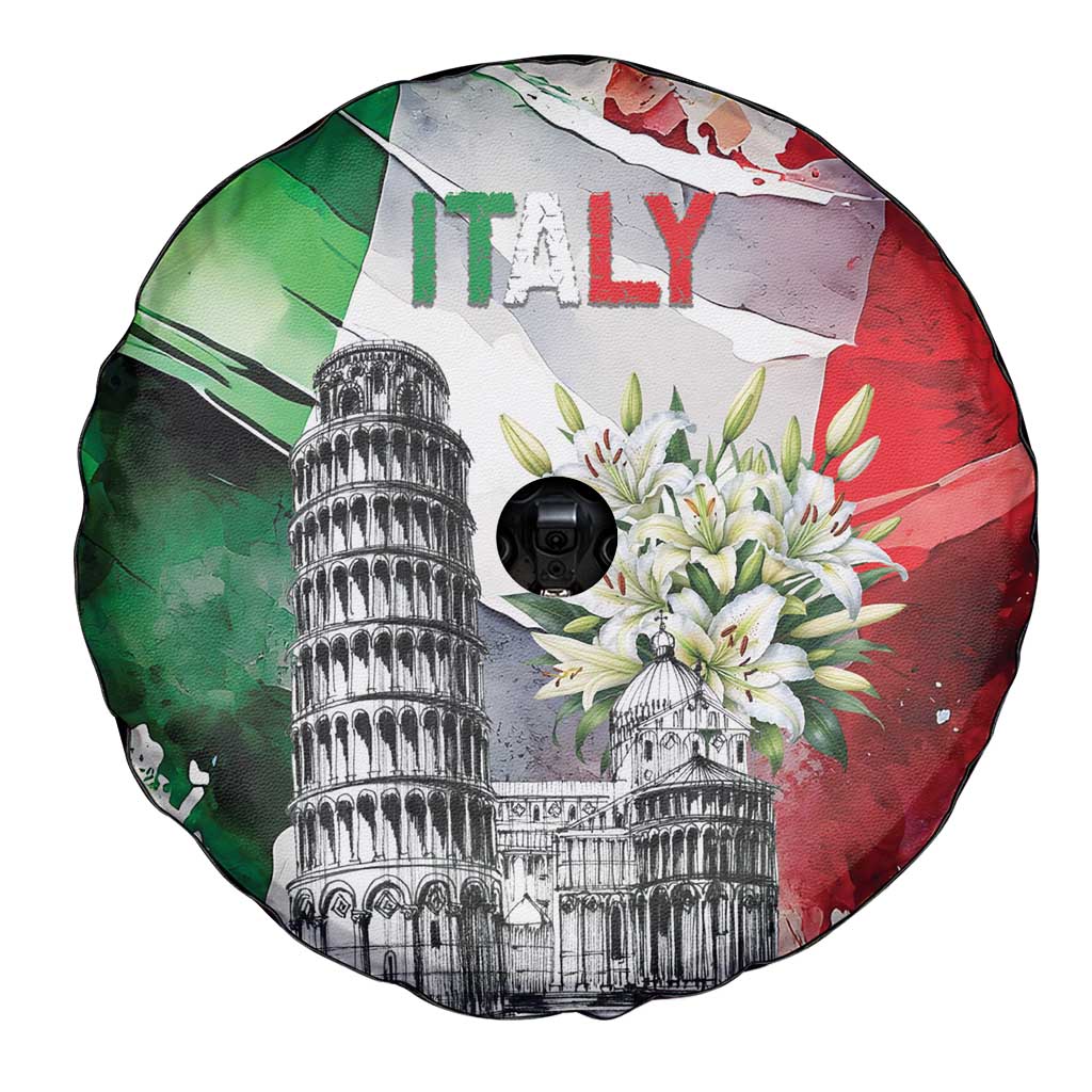 Italy Pisa Tower Spare Tire Cover White Lily With Flag Style - Wonder Print Shop
