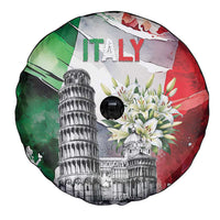 Italy Pisa Tower Spare Tire Cover White Lily With Flag Style - Wonder Print Shop