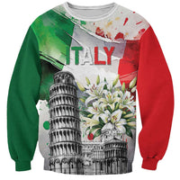 Italy Pisa Tower Sweatshirt White Lily With Flag Style - Wonder Print Shop