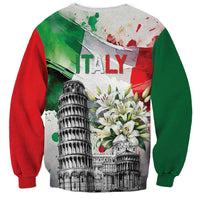 Italy Pisa Tower Sweatshirt White Lily With Flag Style - Wonder Print Shop