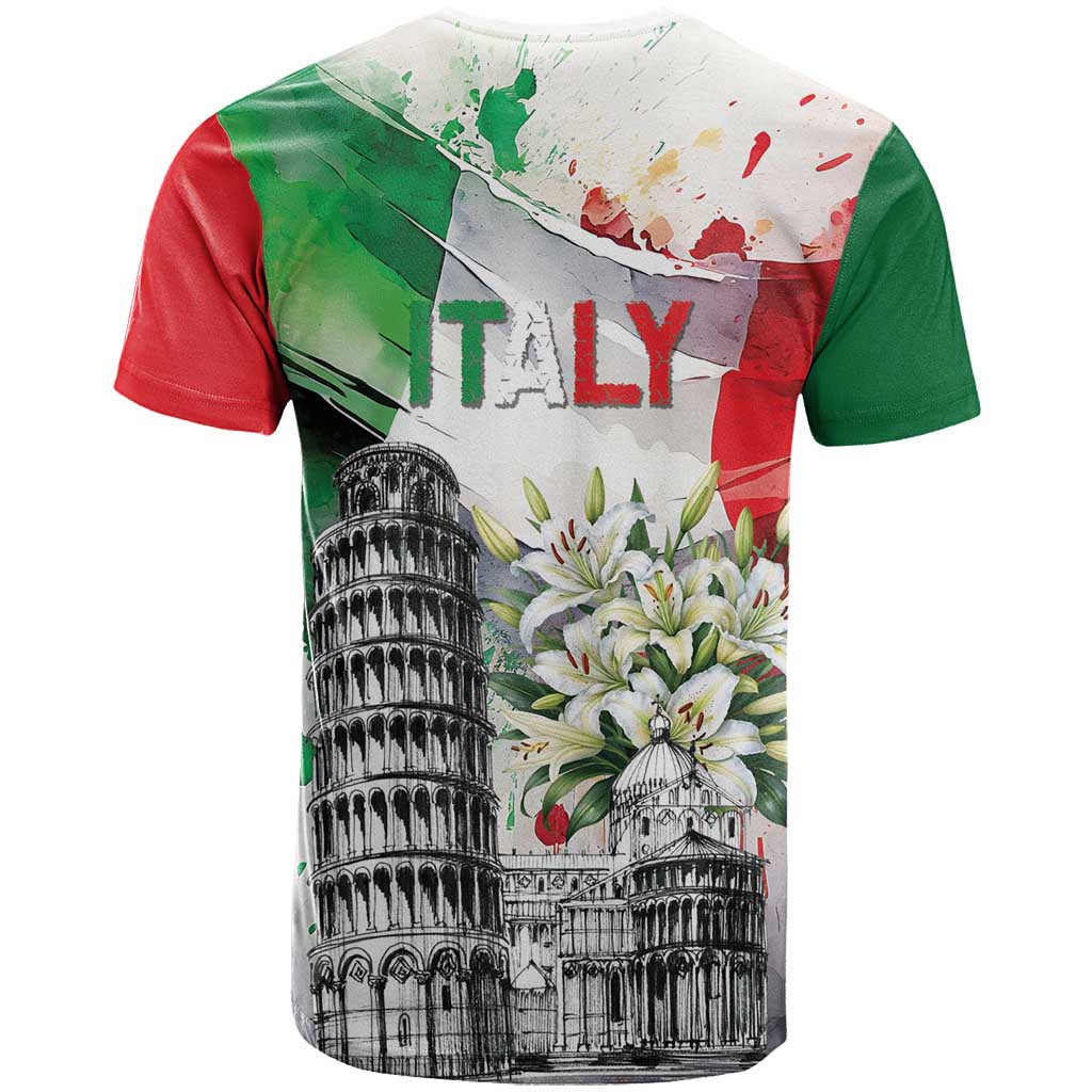 Italy Pisa Tower T Shirt White Lily With Flag Style - Wonder Print Shop