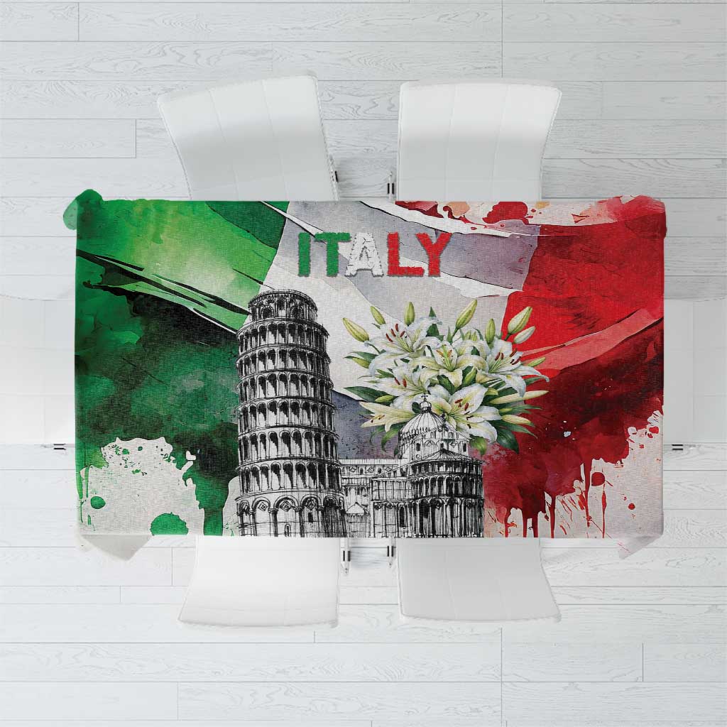 Italy Pisa Tower Tablecloth White Lily With Flag Style - Wonder Print Shop