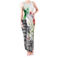 Italy Pisa Tower Tank Maxi Dress White Lily With Flag Style - Wonder Print Shop