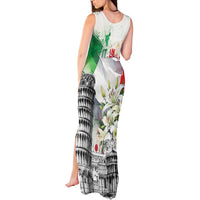 Italy Pisa Tower Tank Maxi Dress White Lily With Flag Style - Wonder Print Shop