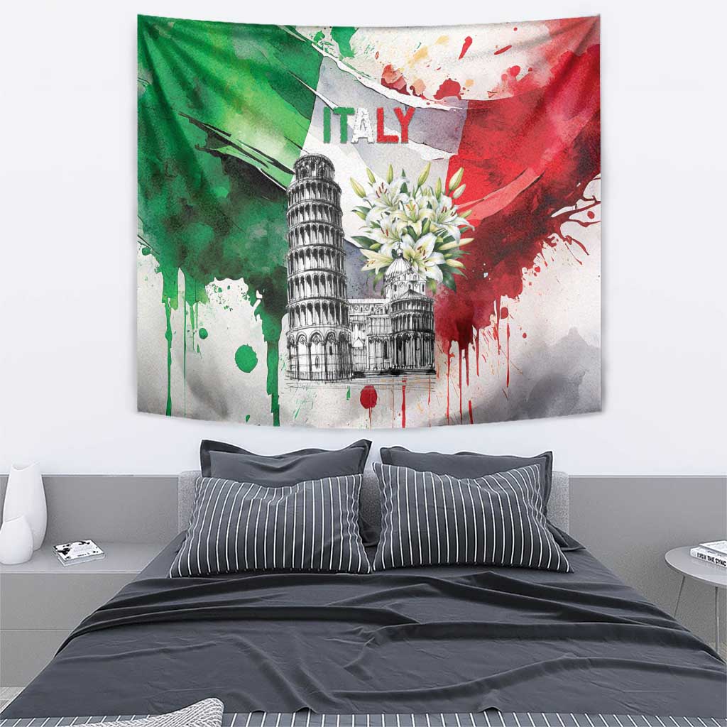Italy Pisa Tower Tapestry White Lily With Flag Style - Wonder Print Shop