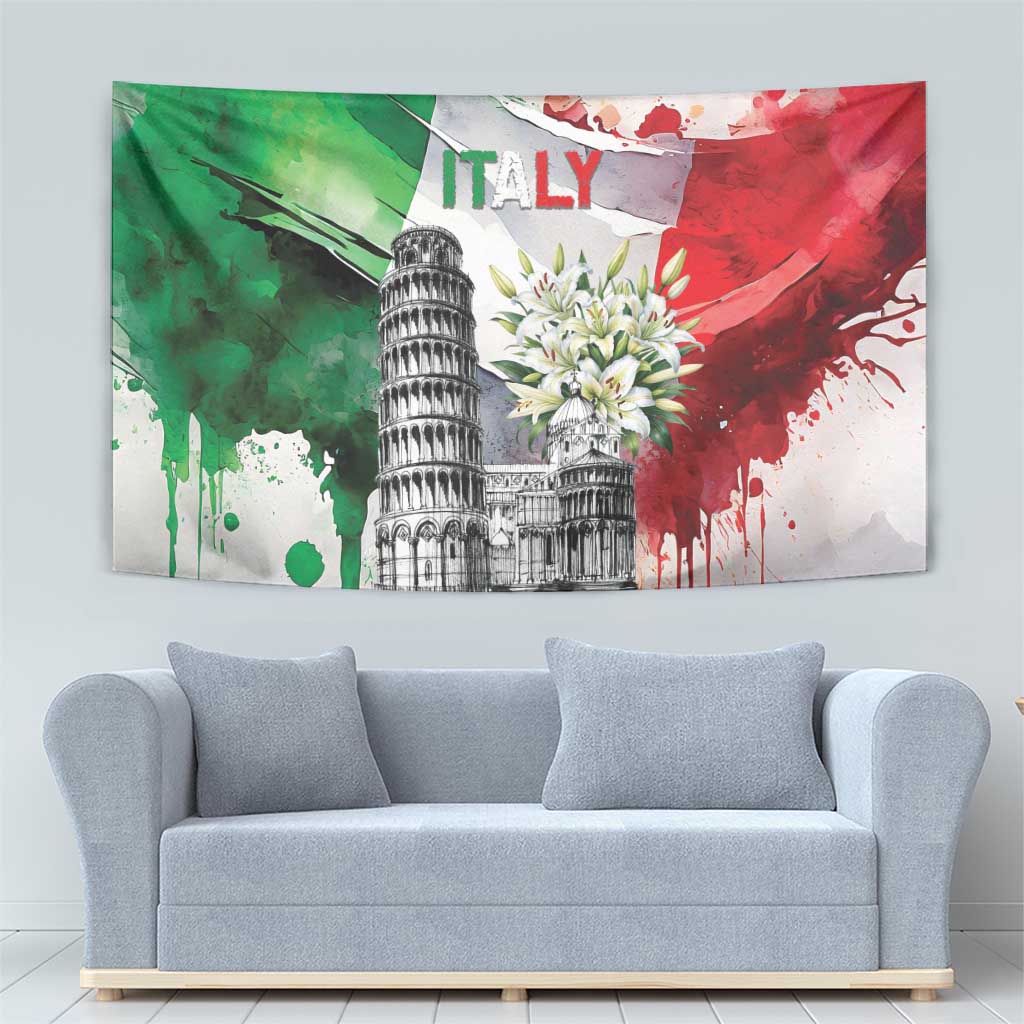 Italy Pisa Tower Tapestry White Lily With Flag Style - Wonder Print Shop