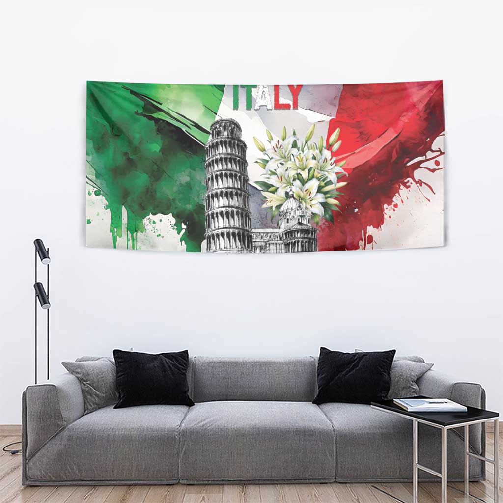 Italy Pisa Tower Tapestry White Lily With Flag Style - Wonder Print Shop