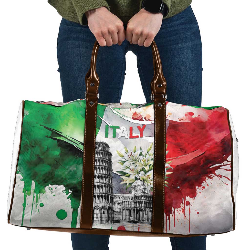 Italy Pisa Tower Travel Bag White Lily With Flag Style - Wonder Print Shop