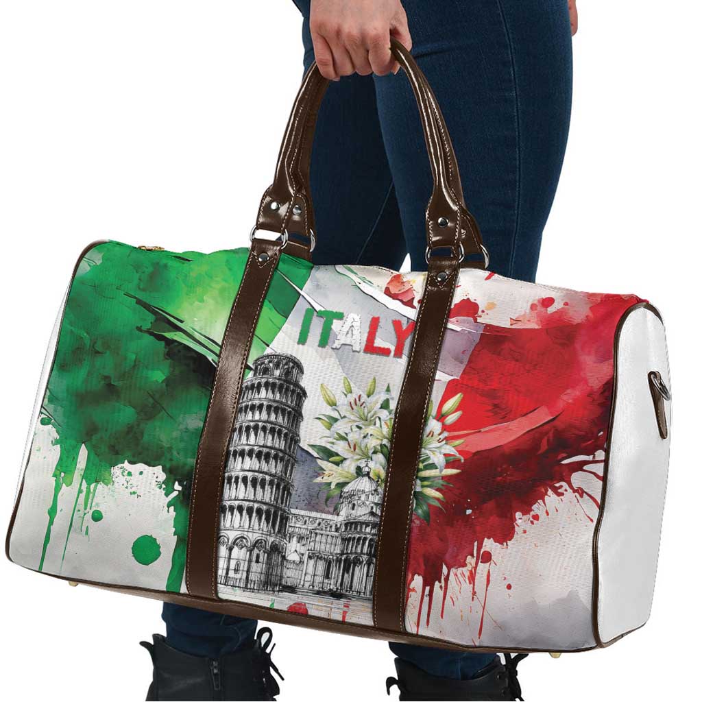 Italy Pisa Tower Travel Bag White Lily With Flag Style - Wonder Print Shop