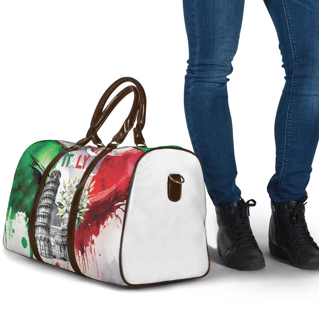 Italy Pisa Tower Travel Bag White Lily With Flag Style - Wonder Print Shop