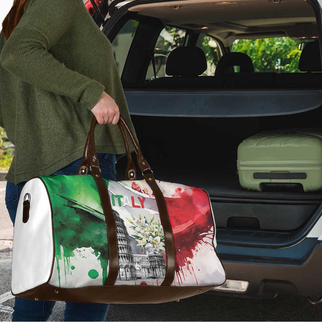 Italy Pisa Tower Travel Bag White Lily With Flag Style - Wonder Print Shop