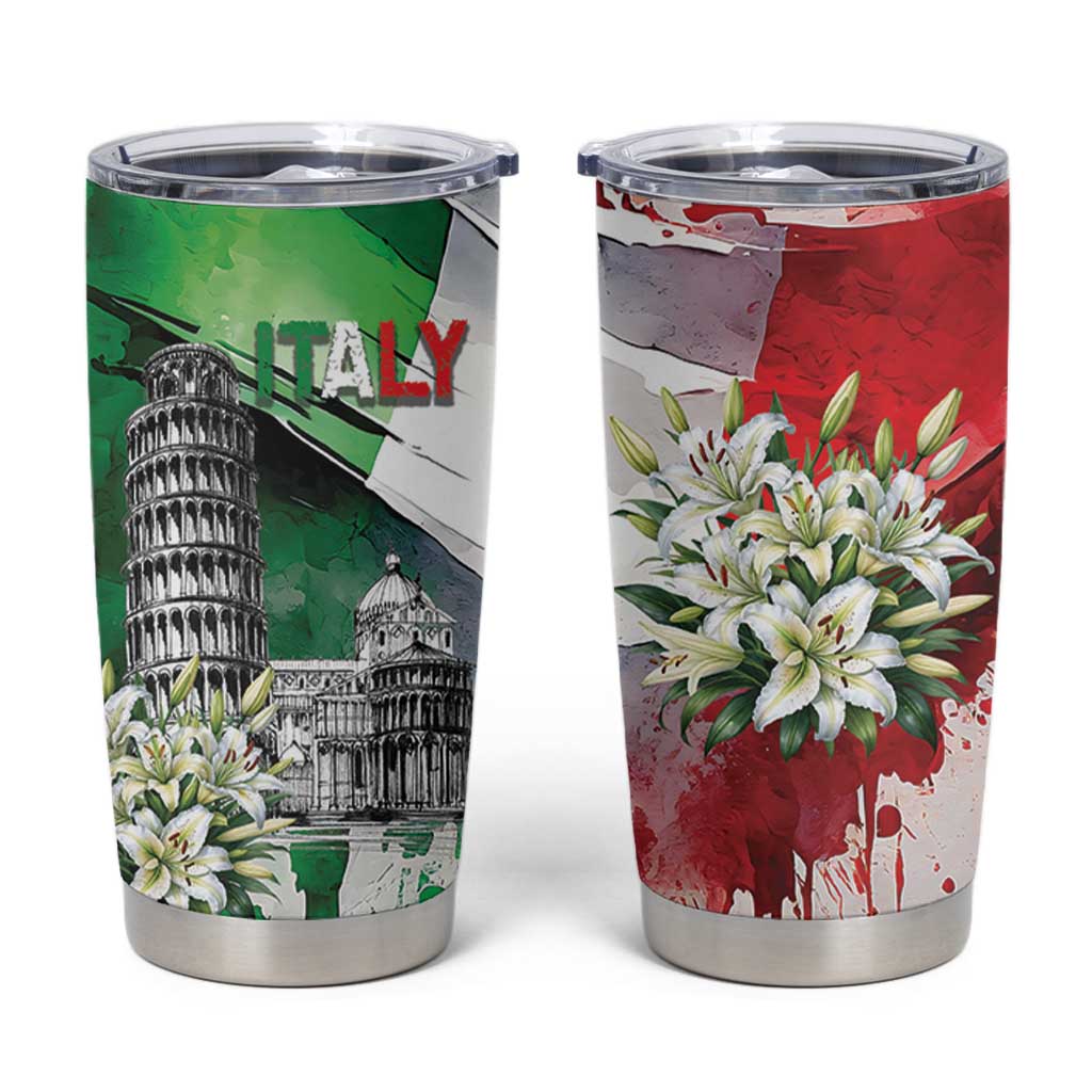 Italy Pisa Tower Tumbler Cup White Lily With Flag Style - Wonder Print Shop