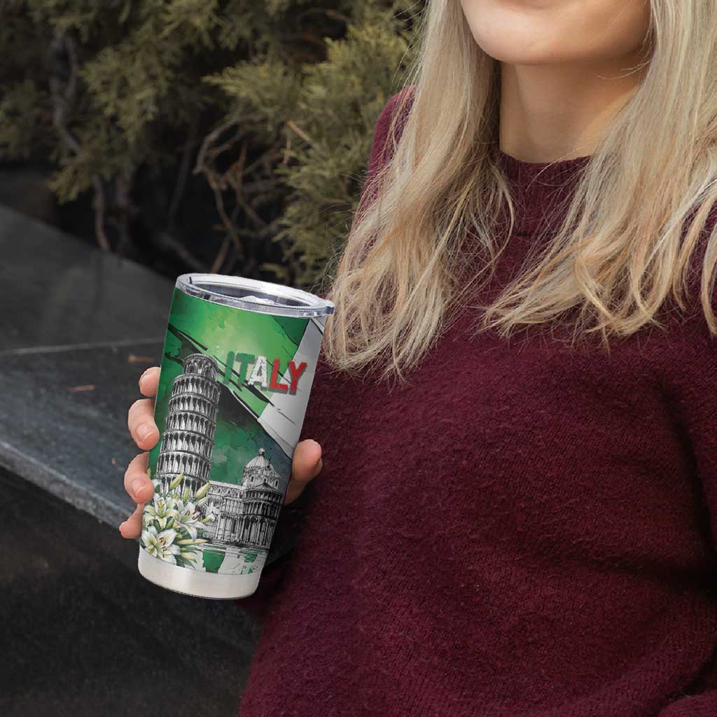 Italy Pisa Tower Tumbler Cup White Lily With Flag Style - Wonder Print Shop