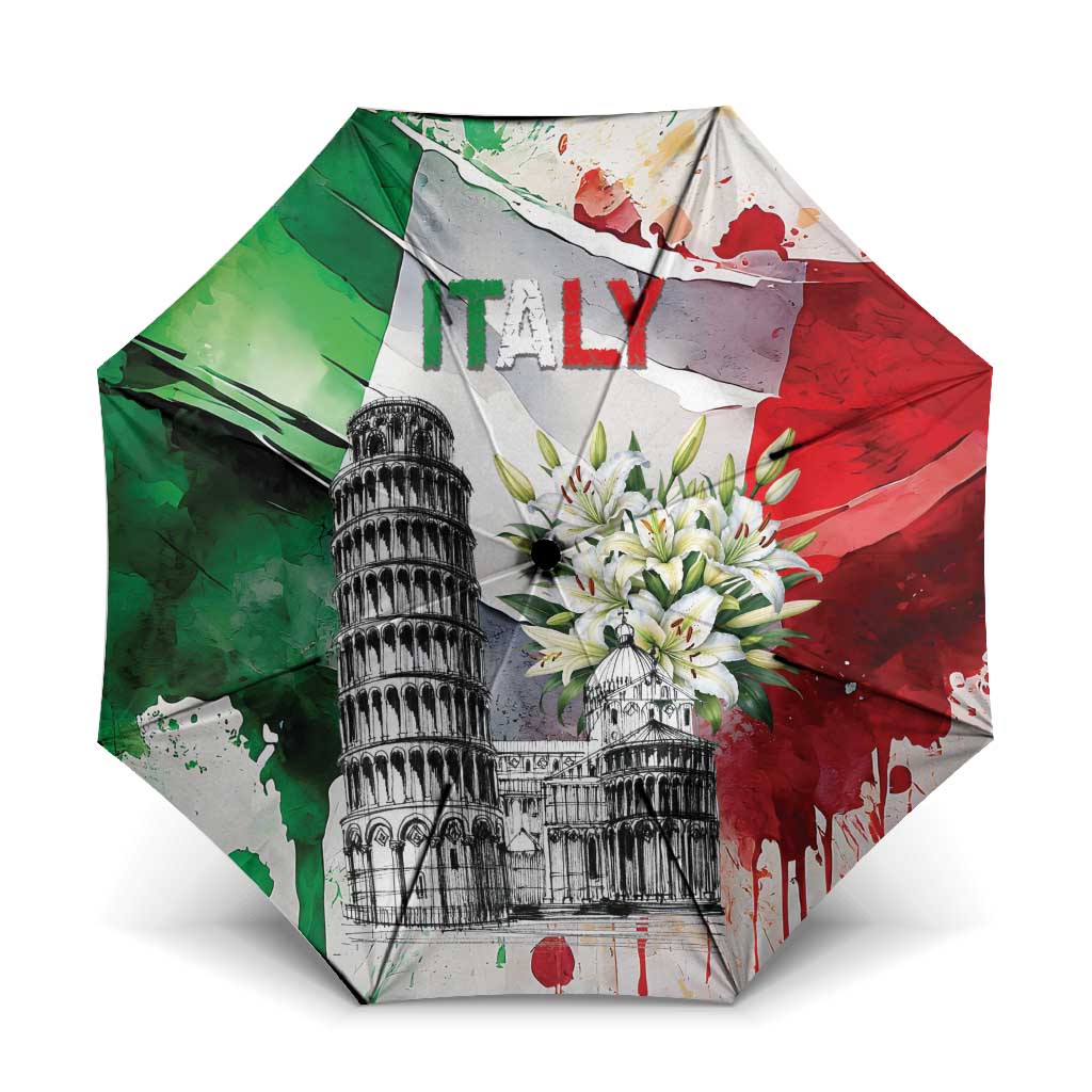 Italy Pisa Tower Umbrella White Lily With Flag Style - Wonder Print Shop