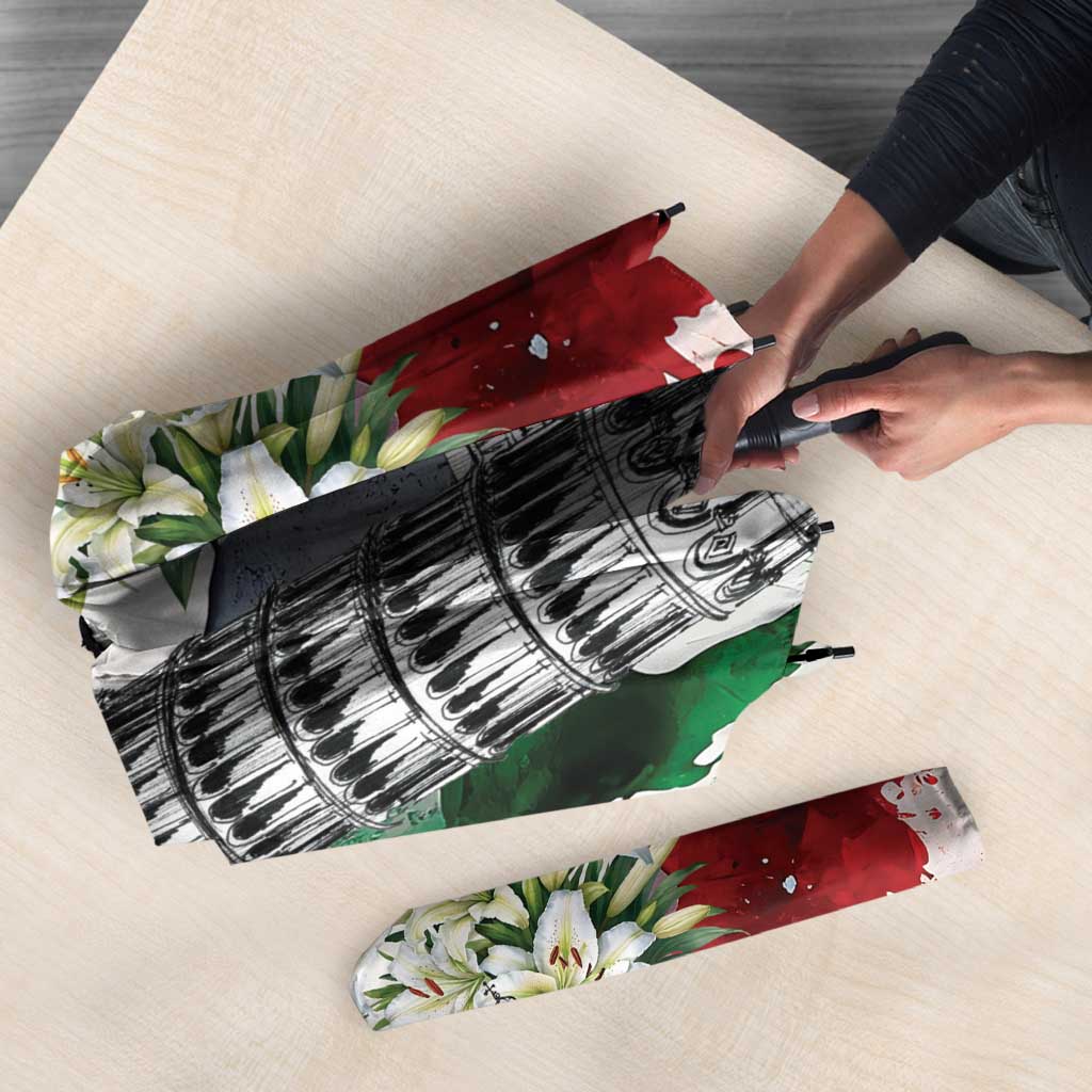 Italy Pisa Tower Umbrella White Lily With Flag Style - Wonder Print Shop