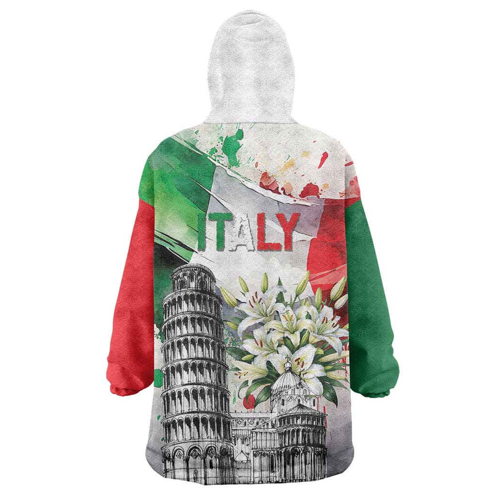 Italy Pisa Tower Wearable Blanket Hoodie White Lily With Flag Style - Wonder Print Shop