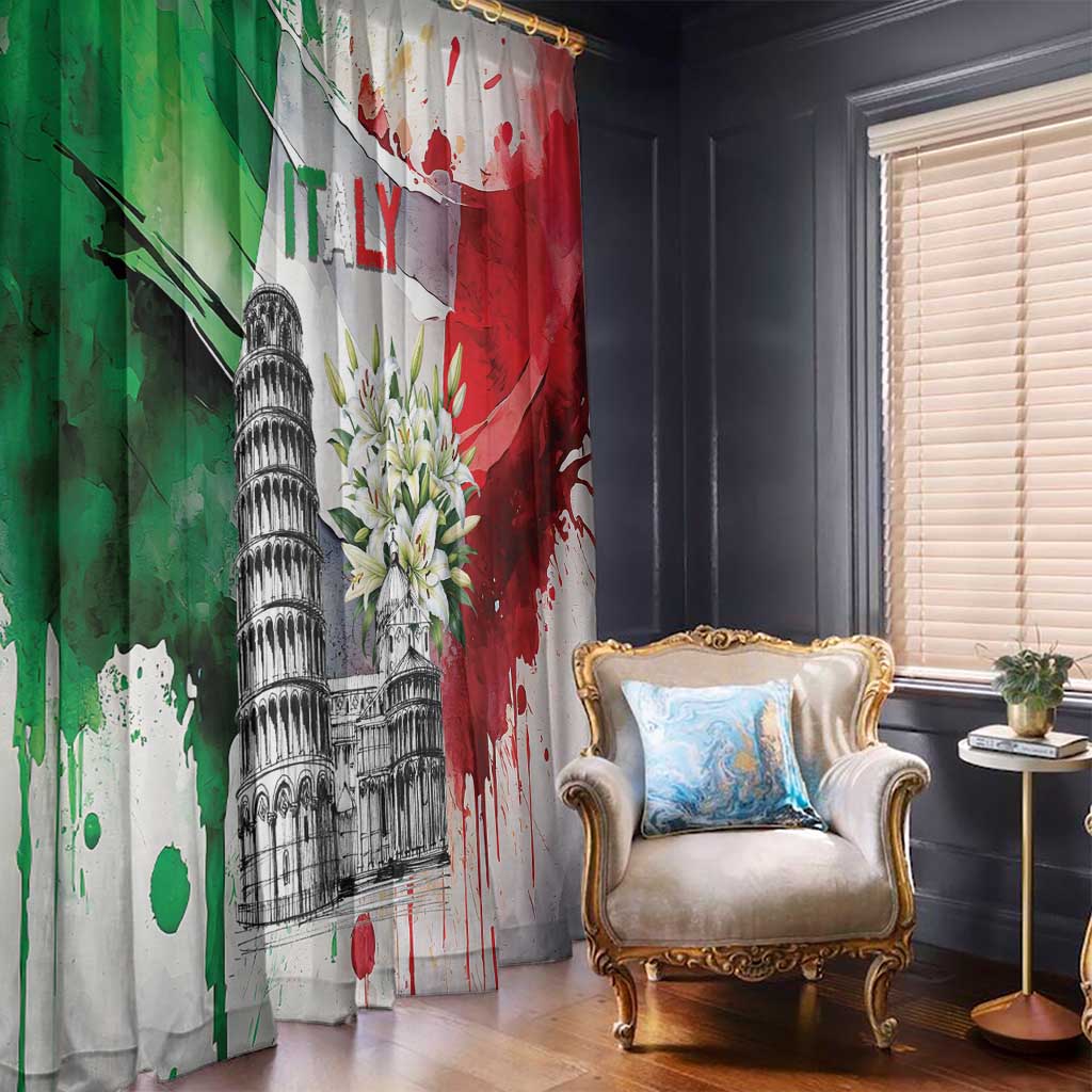 Italy Pisa Tower Window Curtain White Lily With Flag Style - Wonder Print Shop