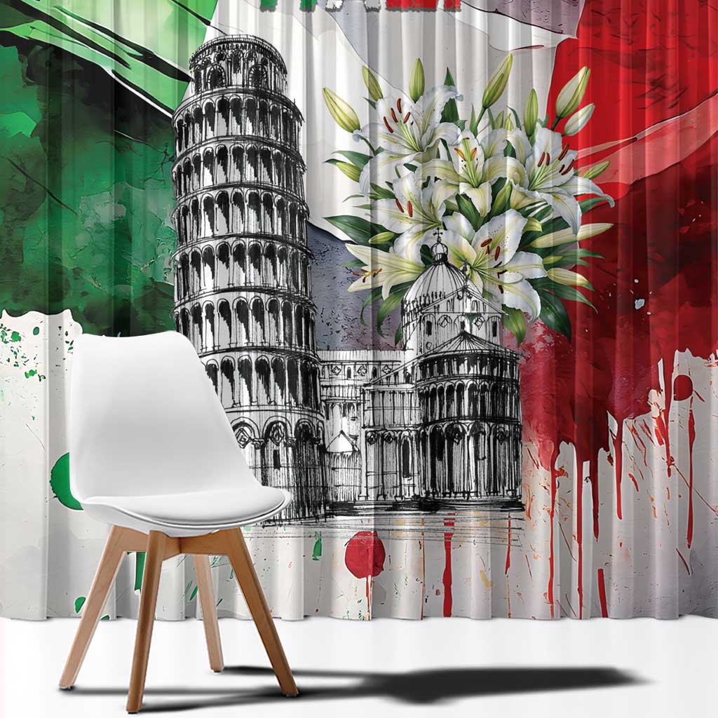 Italy Pisa Tower Window Curtain White Lily With Flag Style - Wonder Print Shop