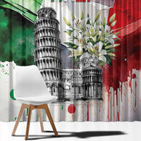 Italy Pisa Tower Window Curtain White Lily With Flag Style - Wonder Print Shop