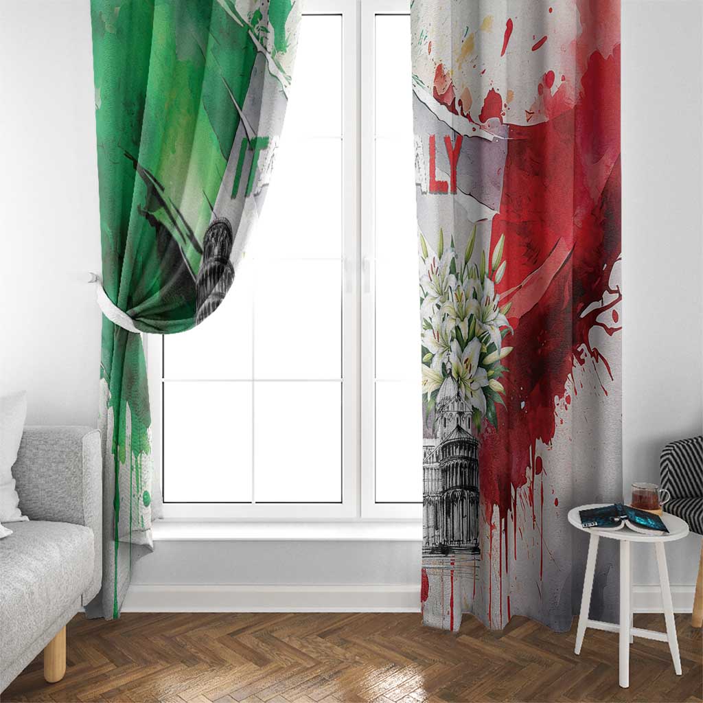 Italy Pisa Tower Window Curtain White Lily With Flag Style - Wonder Print Shop